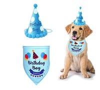 SUOXU Dog Happy Birthday Bandana Hat, Cute Boy Birthday Party Supplies,Cotton Triangle Scarf for Small Medium Large Dog Party Outfit Birthday Cake Gift Decoration Set