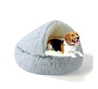 SUOXU Large Medium 80cm Dog Bed - Upgraded Aluminum Rim Support & Removable Non Slip Bottom, Thermal Self-Warming Plush for Dogs under 20kg/44lbs - Dual Mode Cozy Blanket & Cave Design (Grey, 80CM)