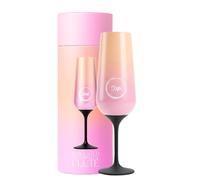 SUP Insulated Champagne Flute with Stem, Stainless Steel Champagne Glass & Prosecco Tumbler, 250ml Capacity - Pink Glitter Ombre