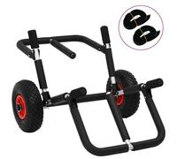 SUP Trolley Black/Silver Aluminium Foldable Foam 25cm Wheels 67x46x55cm Max45kg