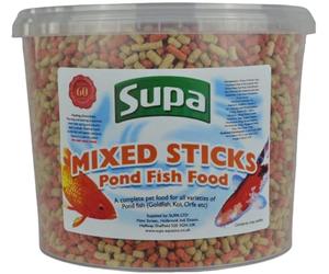 Supa Mixed Koi and Pond Sticks, 3 Litre Bucket| Premium Quality Fish Food Offering A Nutritionally Balanced Diet | The Orange Stick Contains Spirulina Which Enhances the Colour of Your Fish