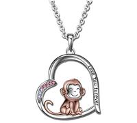 SUPAC Creative Cute Monkey Heart-shaped Pendant Necklace I Love You More, 3 Breeds of Monkey's, Little Monkey Holding Banana, Birthday Anniversary Party Gift For Animal Lovers, Adjustable, Alloy, No