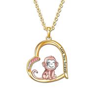 SUPAC Creative Cute Monkey Heart-shaped Pendant Necklace I Love You More, 3 Breeds of Monkey's, Little Monkey Holding Banana, Birthday Anniversary Party Gift For Animal Lovers, Adjustable, Alloy, No