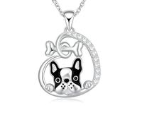 SUPAC Dog Breeds Necklace, German Shepherd, Labrador Retriever, Heart Pendant Necklace, Black and Gold, Crystal Paw Print Design, Dog Lovers Gift