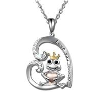 SUPAC Frog Prince Charming Pendant Necklace, Alloy with Plated White K, Resin Gem, Love You Forever Inscription, Animal-Themed Jewelry