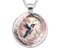 SUPAC Stunning Hummingbird Pendant Necklace - Two Humming Birds Searching for Flower - Fashionable Alloy Jewelry with Delicate Details - Birthday, Party, Gift Idea for Her, Adjustable, Stainless Steel