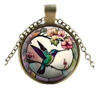 SUPAC Stunning Hummingbird Pendant Necklace - Two Humming Birds Searching for Flower - Fashionable Alloy Jewelry with Delicate Details - Birthday, Party, Gift Idea for Her, Adjustable, Stainless Steel