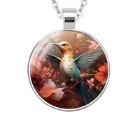 SUPAC Stunning Hummingbird Pendant Necklace - Two Humming Birds Searching for Flower - Fashionable Alloy Jewelry with Delicate Details - Birthday, Party, Gift Idea for Her, Adjustable, Stainless Steel