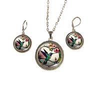 SUPAC Stunning Hummingbird Pendant Necklace - Two Humming Birds Searching for Flower - Fashionable Alloy Jewelry with Delicate Details - Birthday, Party, Gift Idea for Her, Adjustable, Stainless Steel