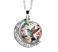 SUPAC Stunning Hummingbird Pendant Necklace - Two Humming Birds Searching for Flower - Fashionable Alloy Jewelry with Delicate Details - Birthday, Party, Gift Idea for Her, Adjustable, Stainless Steel