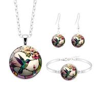 SUPAC Stunning Hummingbird Pendant Necklace - Two Humming Birds Searching for Flower - Fashionable Alloy Jewelry with Delicate Details - Birthday, Party, Gift Idea for Her, Adjustable, Stainless Steel