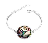 SUPAC Stunning Hummingbird Pendant Necklace - Two Humming Birds Searching for Flower - Fashionable Alloy Jewelry with Delicate Details - Birthday, Party, Gift Idea for Her, Adjustable, Stainless Steel