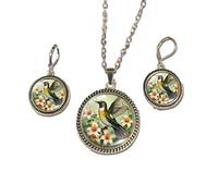 SUPAC Stunning Hummingbird Pendant Necklace - Two Humming Birds Searching for Flower - Fashionable Alloy Jewelry with Delicate Details - Birthday, Party, Gift Idea for Her, Adjustable, Stainless Steel
