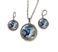 SUPAC Stunning Hummingbird Pendant Necklace - Two Humming Birds Searching for Flower - Fashionable Alloy Jewelry with Delicate Details - Birthday, Party, Gift Idea for Her, Adjustable, Stainless Steel