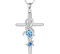 SUPAC Turquoise Sea Turtles Cross Pendant Necklace, Gift for Special Occasions, Stainless Silver- Forever in my heart