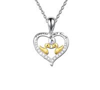 SUPAC Unique Heart-Shaped Duckling Pendant Necklace - Get Your Ducks in a Row! Forever in my heart -Exquisite Rhinestones, Plated White K Alloy, Fashionable Birthday Graduation Gift for Her