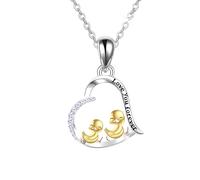 SUPAC Unique Heart-Shaped Duckling Pendant Necklace - Get Your Ducks in a Row! Forever in my heart -Exquisite Rhinestones, Plated White K Alloy, Fashionable Birthday Graduation Gift for Her