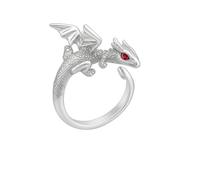 SUPAC Whimsical Silver Flying Dragon Ring - Unique Animal Shape Design, Adjustable Index Finger Ring for Men or Women, Cute Personality Statement Jewelry, Niche Fashion Accessory, Adjustable