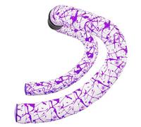 Supacaz Bartape - Super Sticky Kush - Splat - Limited - White w/Neon Purple + Purple Star Plugz - Cycling Handlebar Tape