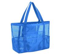 SUPACOOL Large Mesh Beach Bag for Men and Women, Beach Tote Bag for Family,Pool bag, with a Waterproof Zipper Pocket, Blue, L, Mesh Beach Bag