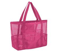 SUPACOOL Large Mesh Beach Bag for Men and Women, Beach Tote Bag for Family,Pool bag, with a Waterproof Zipper Pocket, Rose Red, L, Mesh Beach Bag