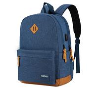 SUPACOOL Lightweight Casual Laptop Backpack with USB Charging Port For for Men and Women, Backpack for College,Navy and Brown