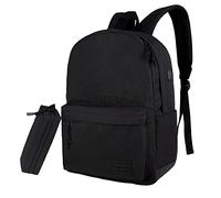 SUPACOOL Lightweight Casual Laptop Backpack with USB Charging Port For for Men and Women, Backpack for College,black and pencil case