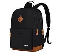 SUPACOOL Lightweight Casual Laptop Backpack with USB Charging Port For for Men and Women, School Bookbag for College,Travel Backpacks Black and Brown
