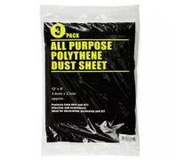 Supadec All Purpose Polythene Clear Dust Sheets, 3 Pcs - Waterproof Protective Sheets For Decorating, Gardening & Diy - 12 X 9 Ft