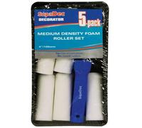 Supadec Foam Mini Paint Roller & Tray Set 4 Inch 100mm, Pack Of 5 - Gloss Paint Applicator With Frame & Tray - For Smooth Surfaces