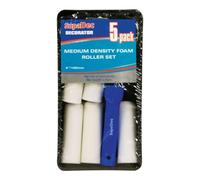 SupaDec Foam Mini Roller & Tray Set 4"/100mm - Pack of 5 | Mini Paint Roller Kit with Tray - Frame & Foam Refills | Ideal for Gloss Paint & Smooth Surface Finishing
