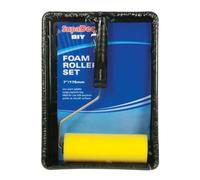 SupaDec Foam Roller & Tray Set - 7"/175mm | Low Splatter Paint Roller with Large Capacity Tray | 7” Foam Refill - Cage Frame & Plastic Tray | Ideal for Emulsion Paints on Smooth Surfaces