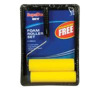 SupaDec Foam Roller & Tray Set - 9" / 255mm | Low Splatter Paint Roller with Large Capacity Tray | 9” Polyester Refill - Cage Frame - Extra Roller Head & Plastic Paint Tray | Ideal for Smooth Surfaces