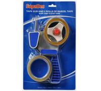 Supadec Heavy Duty Tape Gun With 2 Rolls Parcel Tape - Buff & Clear - 48-50mm X 50-66M - Grip Tape Dispenser With Safety Guard