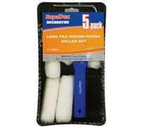 Supadec Long Pile Woven Fabric Mini Paint Roller Set With Tray - 4 Inch, 100mm - Pack Of 5 Refills For Emulsion & Masonry Paints