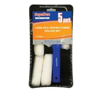 SupaDec Long Pile Woven Fabric Mini Roller Set - 4" / 100mm Pack of 5 | Paint Roller Tray, Frame & Long Pile Sleeves | for Emulsion & Masonry Paints on Rough & Semi-Rough Surfaces