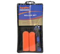 Supadec Mini Foam Paint Roller 4 Pcs Set - 4 Inch - 100mm High-Density Rollers - Soft Grip Handle & Tray For Glass & Satin Paints