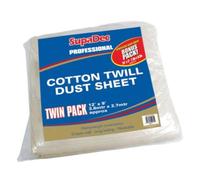 SupaDec Professional Cotton Twill Dust Sheets - Pack of 2 | 12ft x 9ft Heavy Duty Cotton Dust Sheet | Washable Floor & Furniture Protector | Professional Decorating Surface Protection Sheet