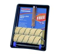 SupaDec Professional Tiger Stripe Roller Kit - 9” x 1.75” | Trade Quality Medium Pile Roller Set | Wooden Handle Cage Frame - 2 Roller Sleeves & 9" Paint Tray | for Emulsion & Masonry Paints