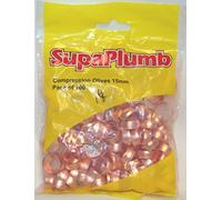 SupaPlumb Pack of 100 Plumbing Compression Olives - 15mm.