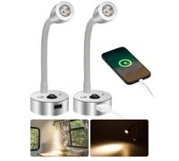 SUPAREE 12V LED Reading Light With USB Port and Flexible Gooseneck - 3000K LED for Caravan, Campervan, Motorhome, Boat - 2pcs