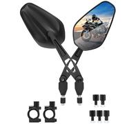 SUPAREE Folding Motorbike Mirrors Motorcycle Mirrors Handlebar Long Stem Motorcycle Mirror E-MARK 360°Adjustable with 7/8 in M8/M10 Threaded Bolts for ATV Cruiser Bike 2 Pack