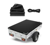 SUPAREE Trailer Covers Waterproof Trailer Tarpaulin Cover Car trailer cover 7x4 600D Oxford Heavy Duty with Reinforced Eyelets & Reflective Strips Windproof UV Protection (211 x 117 x 8cm)