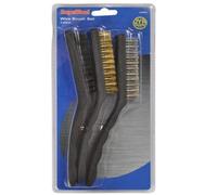 Supatool Wire Brush Set - 3 Piece Cleaning & Rust Removal Wire Brushes Kit With Stainless Steel - Plastic & Brass Brushes