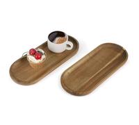 SUPAWAY 2 x Oval Acacia Wood Serving Tray, Decorative, Unique Small Wooden Tray for Desserts, Snack, Home Decoration, Café, Bar, Restaurant, 30 x