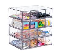 SUPAWAY 4 Piece Drawer Organizer with 16 Compartments Stackable Box Desk Organizer with Removable Drawer Multi-function Storage Box for Stationery, Marrow, Desk, Sunglass