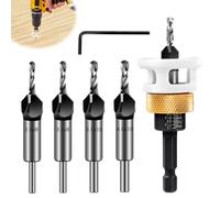 Supaway 6-Piece Countersink Drill Bit Set, Wood Countersink Drill Bit with 1/4 Inch Hex Shank, Drill Countersink with Depth Stop, Precision Countersink Drill Bit Set for Woodworking