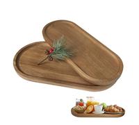 SUPAWAY Pack of 2 Oval Wooden Serving Trays Large 15 cm + Small 12 cm Wooden Tray Made of Acacia Wood Decorative Tray Unique Small Wooden Tray Dessert Snacks Small Items Wooden Trays for Home