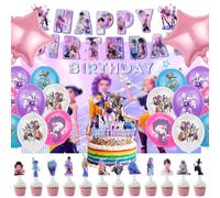 SupaWeiss 29pcs K-popS Birthday Decorations,Happy Birthday Balloons,Latex Balloons,Banner,Cake Topper,Party Decorations Set