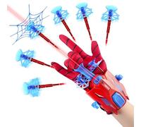 SupaWeiss Spider Web Shooters,2024 Updated Spider Web Shooter With Light,Plastic Web Shooters With 2 Launch Ports,1 Gloves,6 Soft Bullet,Halloween Costume Cosplay Gift